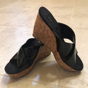 Nine West Black Patent Cork Wedges